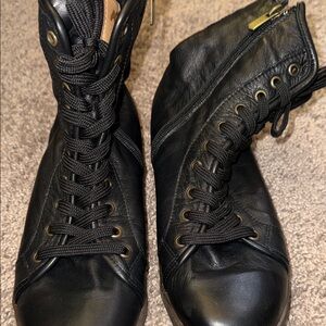 Black Leather Fleece Lined Women's Ankle Boots - Size EU 39 (US 8.5-9)